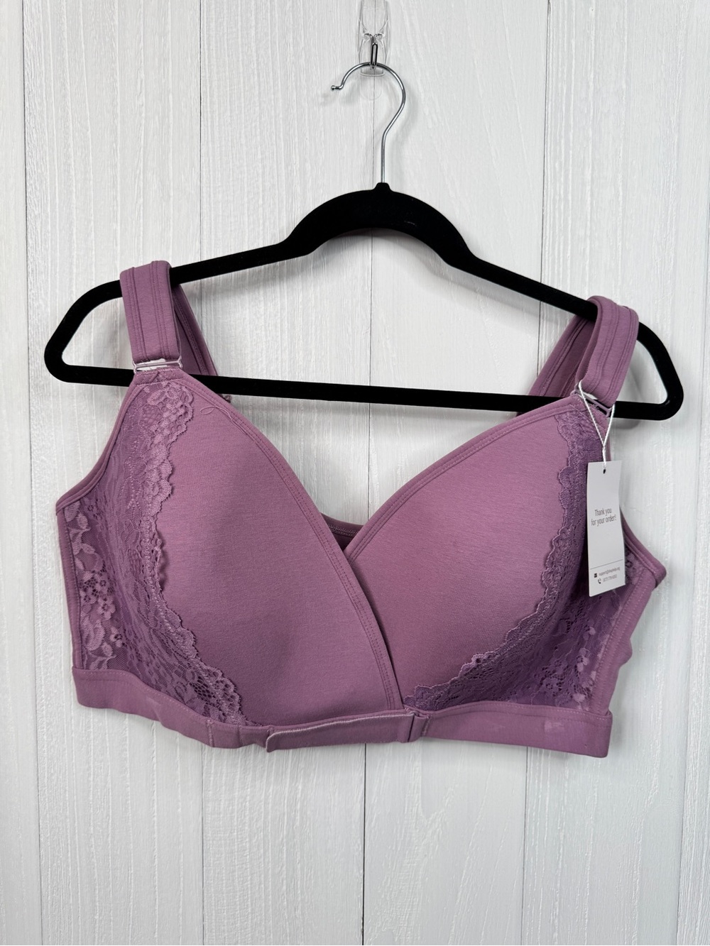 Veracomfort Front-Closure Lace Wireless Bra — Purple